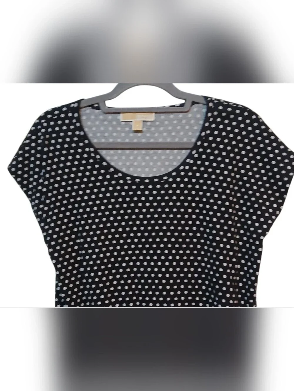 Michael Kors - Black Hi/Lo Blouse With White Poke dots, Flutter Sleeves,